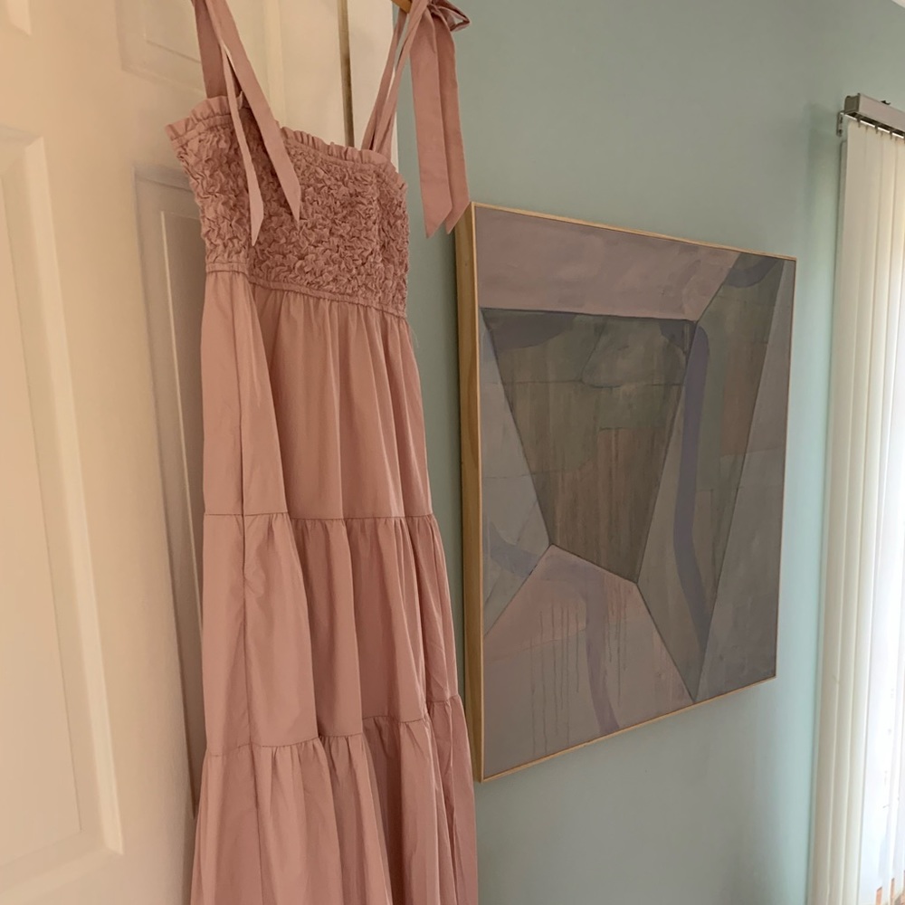 NWT En Saison | Smocked Tie Shoulder Strap Maxi Dress | Dusty Rose | XS